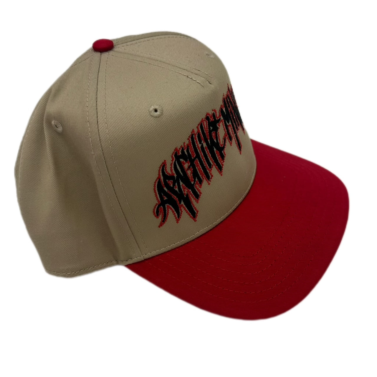 AM Script 5 Panel Low Profile Hat - RED/KHAKI