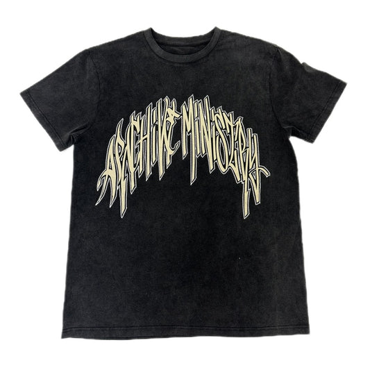 AM Script Tee - Washed Black